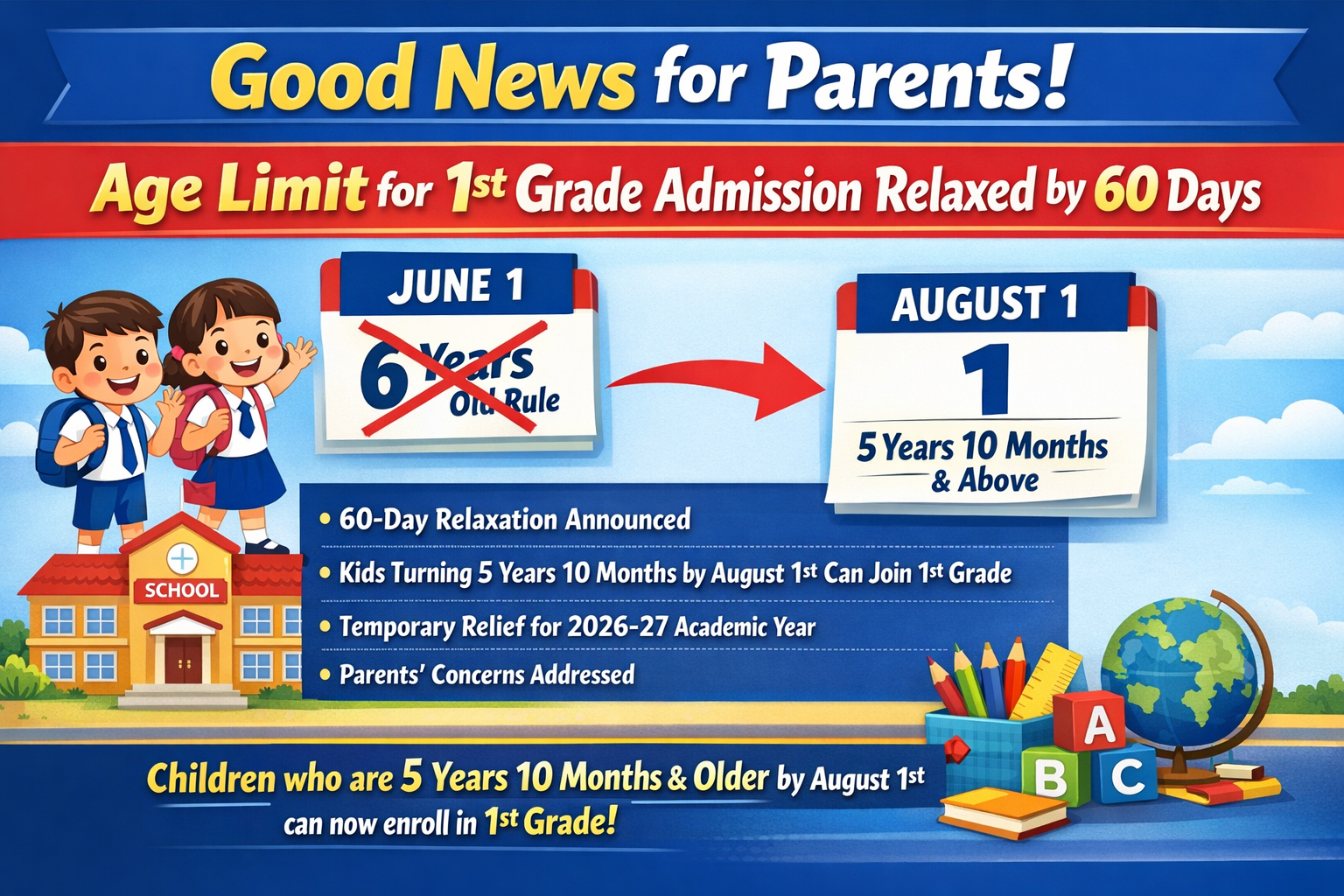 Good news for parents: Age relaxation