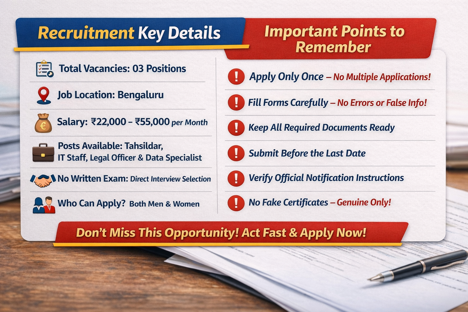 Job recruitment infographic with key details